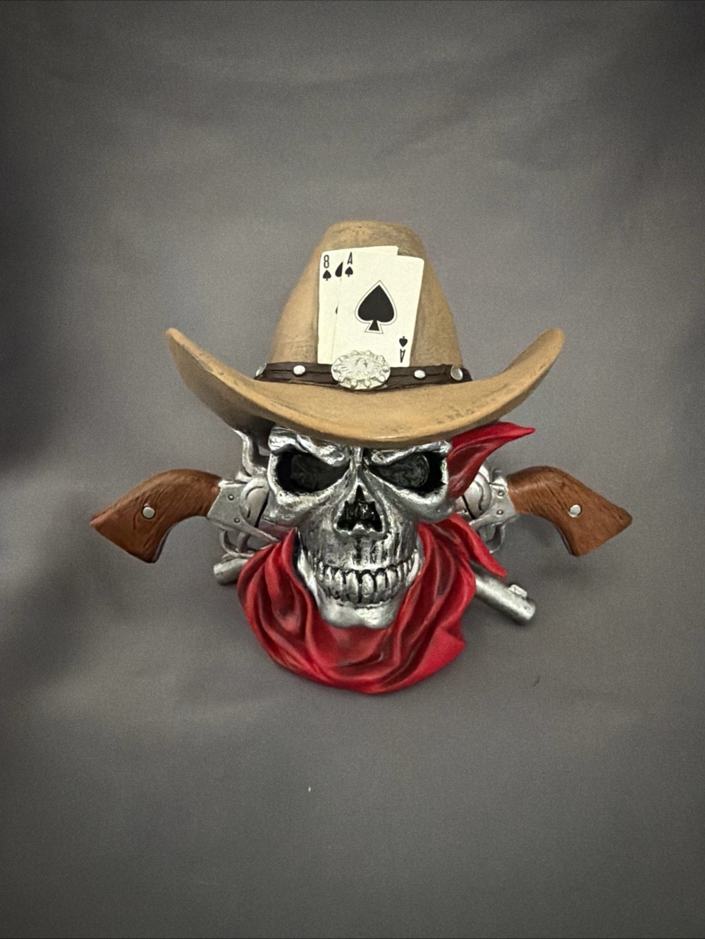 The Hamilton Collection Blake Jensen Dead Man's Hand Cowboy Skull Sculpture 4"